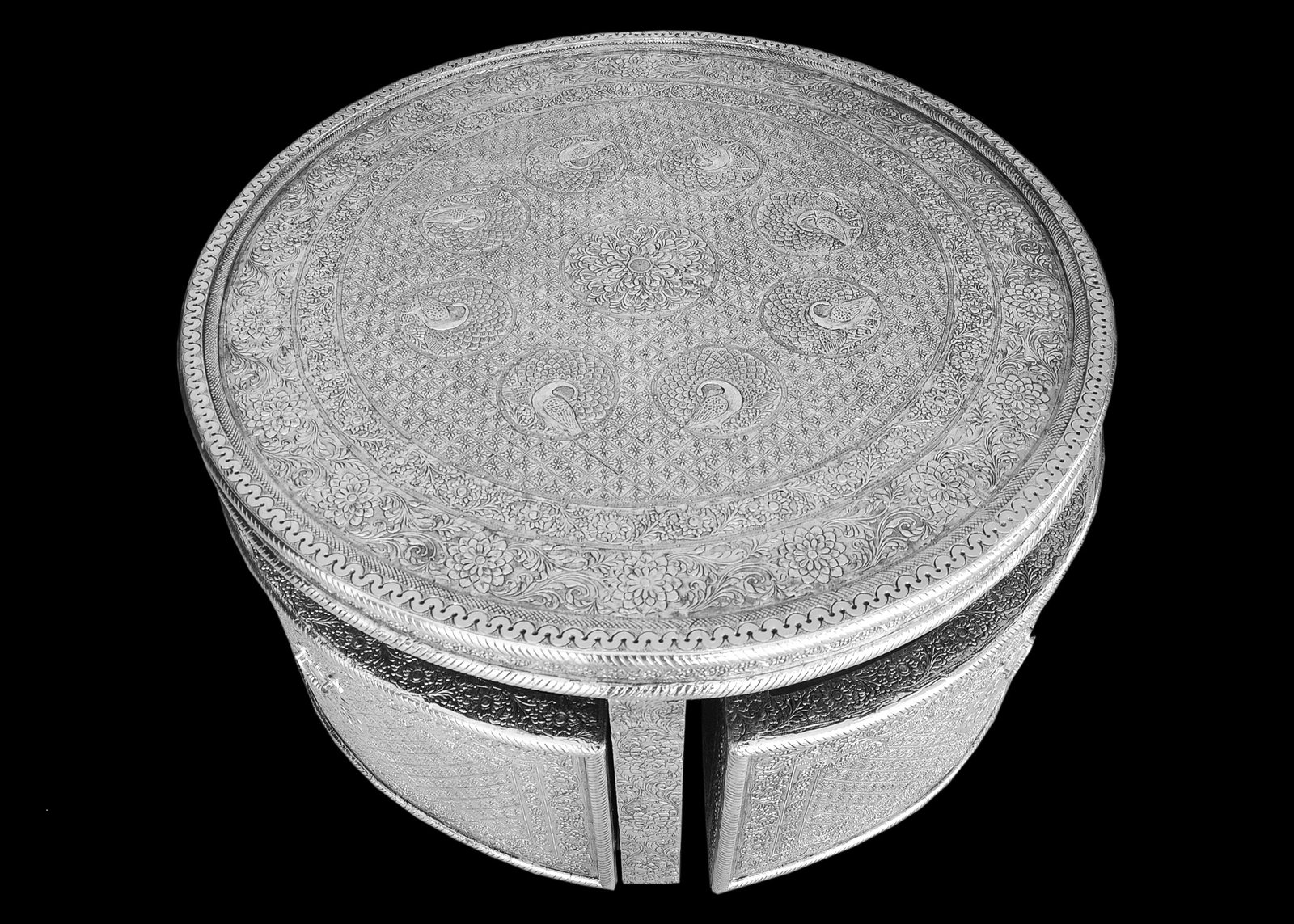 German silver center table with stool set
