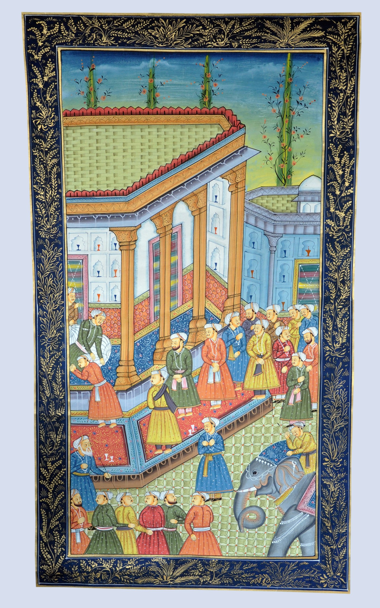 MINIATURE PAINTING ON SILK - DARBAR SCENE