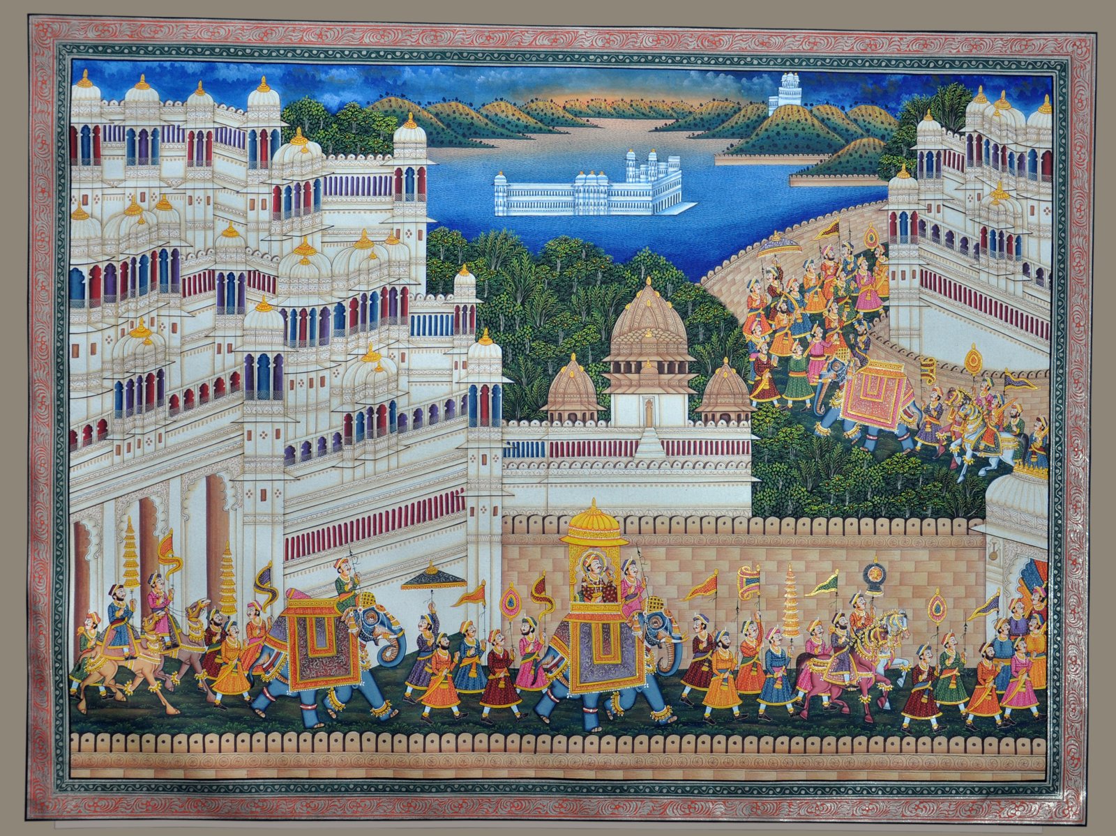 MINIATURE PAINTING ON SILK - KING PROCESSION