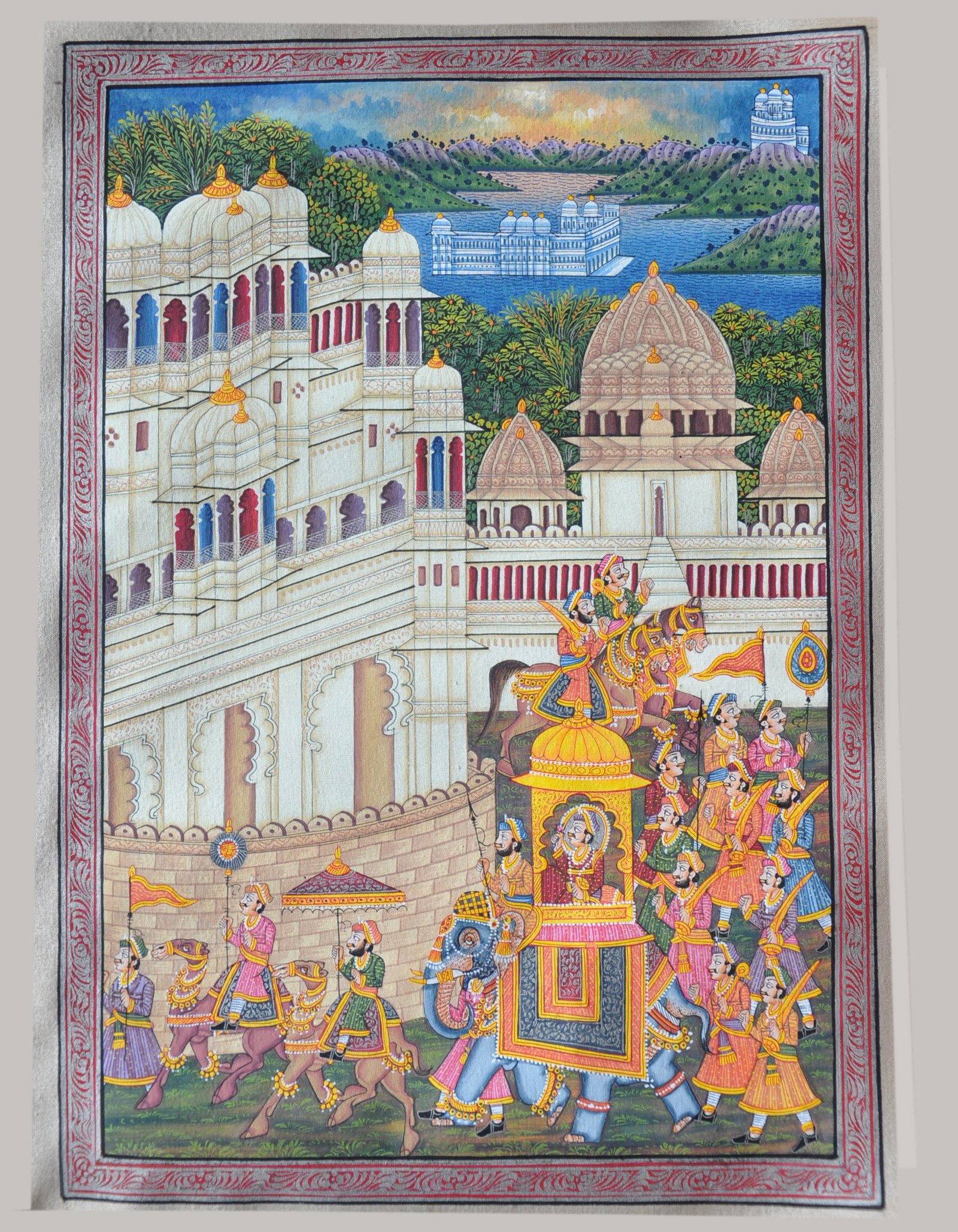 MINIATURE PAINTING ON SILK - KING PROCESSION