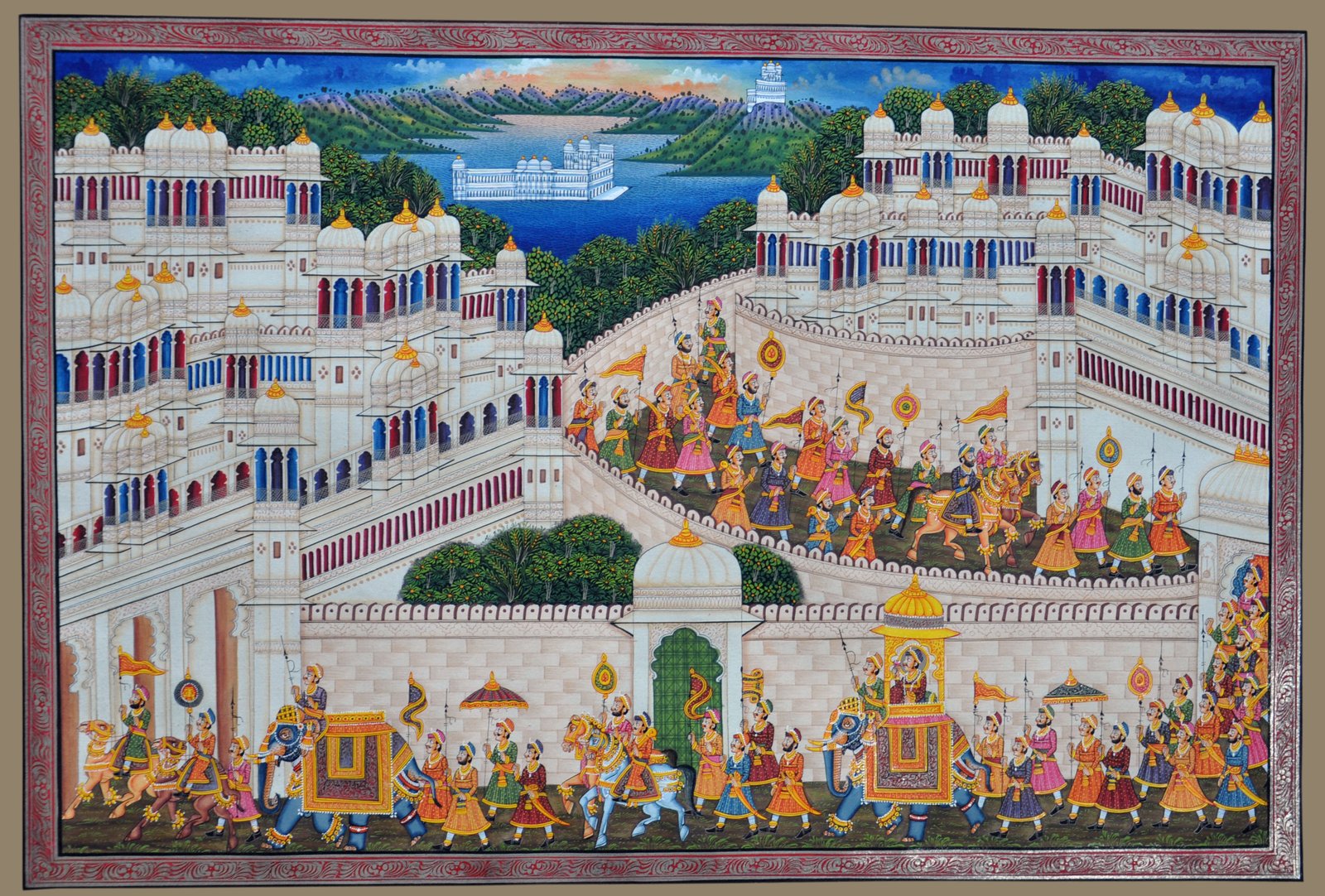 MINIATURE PAINTING ON SILK - KING PROCESSION