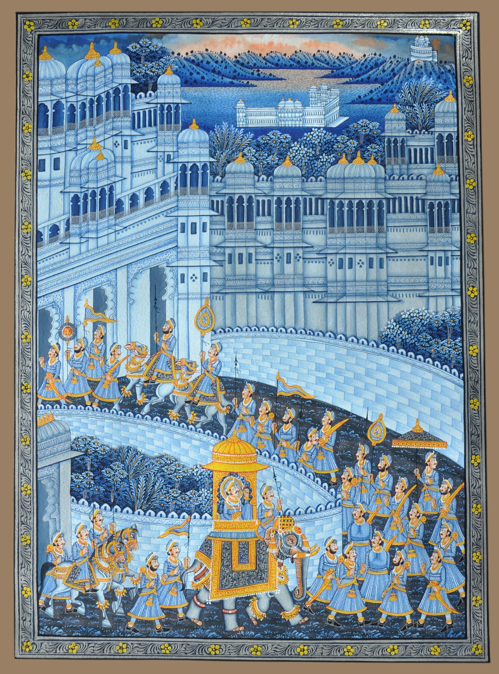 MINIATURE PAINTING ON SILK  - KING PROCESSION