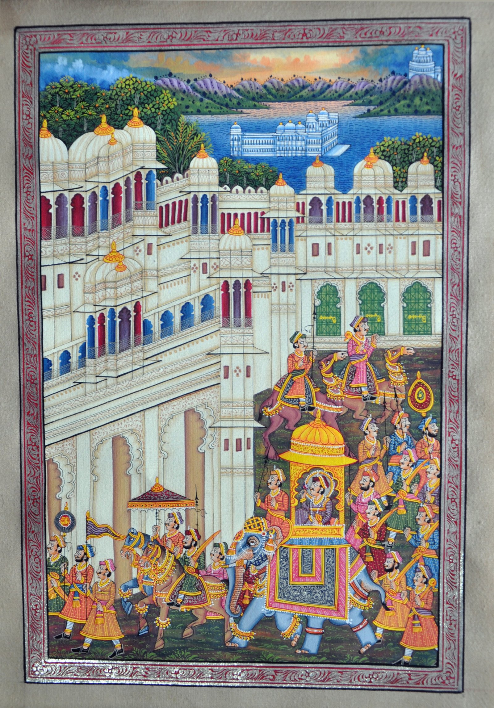 MINIATURE PAINTING ON SILK - KING PROCESSION