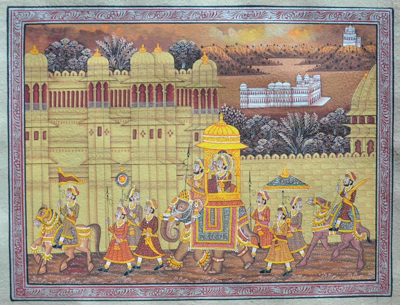 MINIATURE PAINTING ON SILK - KING PROCESSION