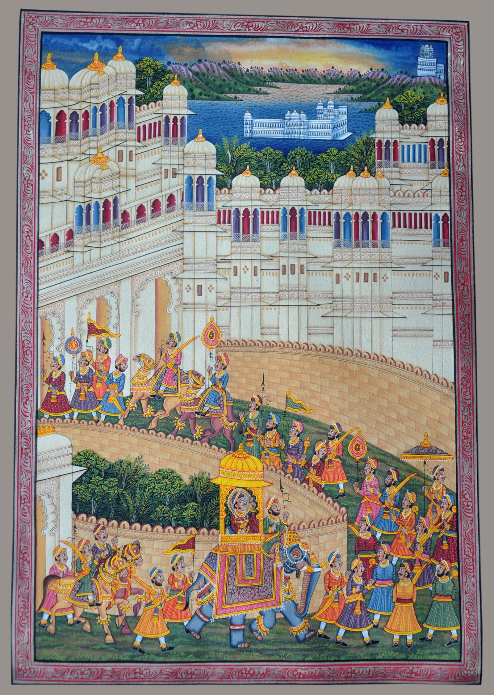 MINIATURE PAINTING ON SILK - KING PROCESSION