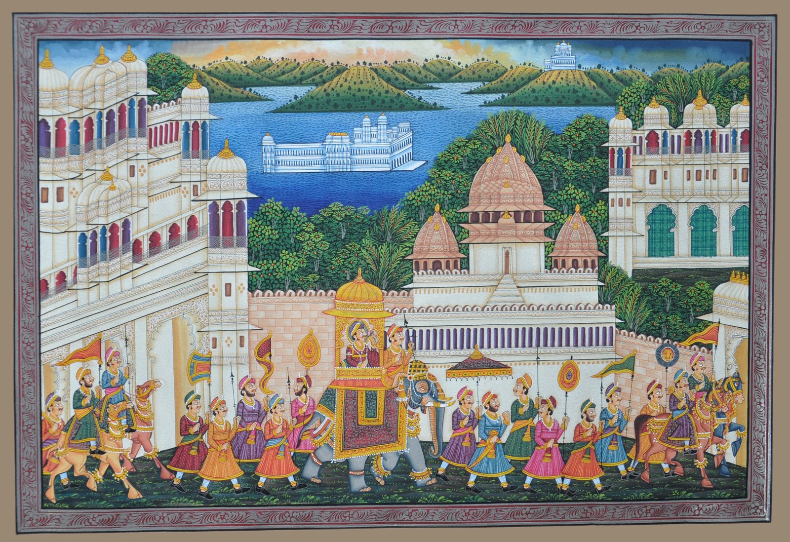 MINIATURE PAINTING ON SILK - KING PROCESSION