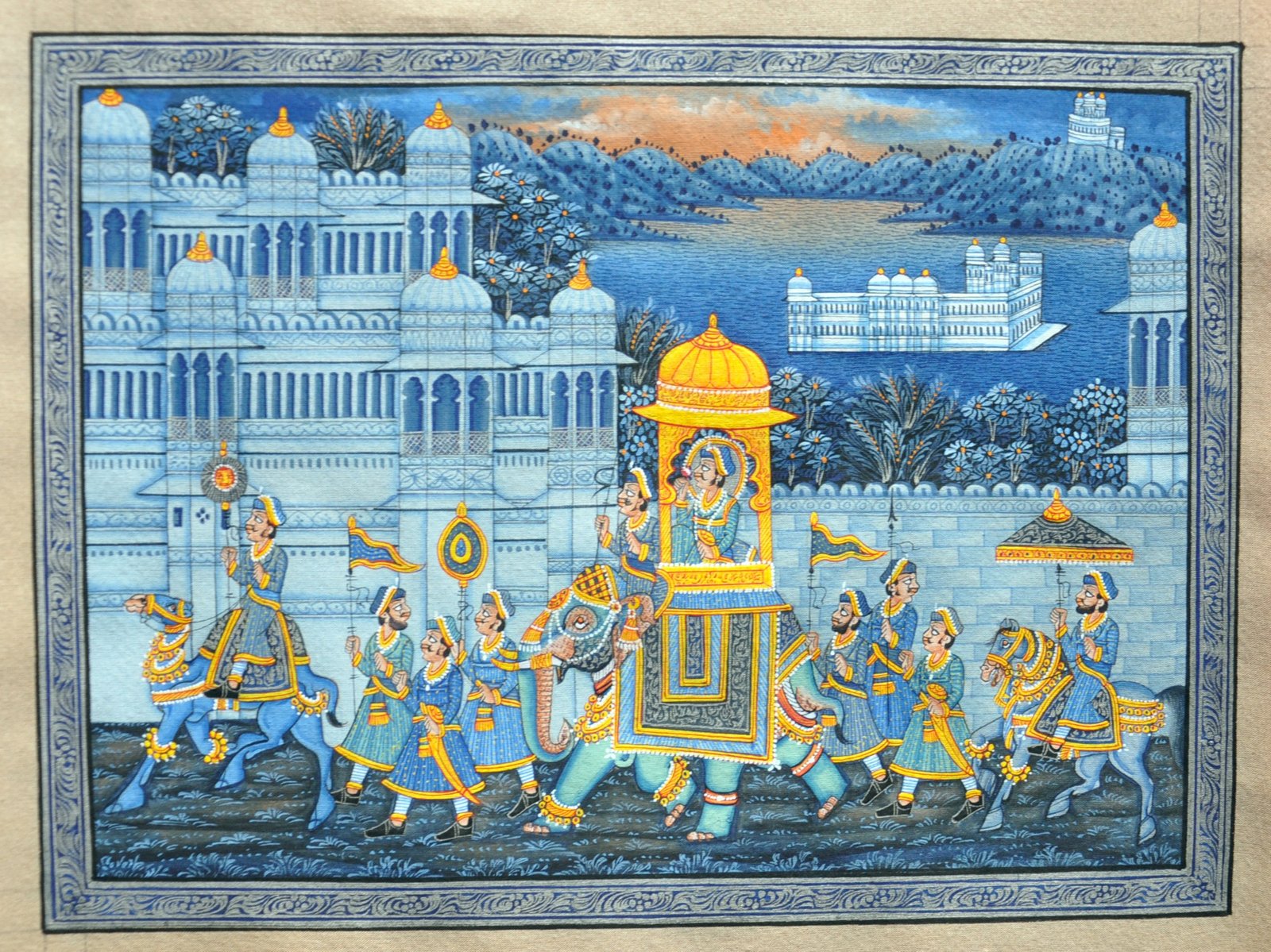 MINIATURE PAINTING ON SILK - KING PROCESSION