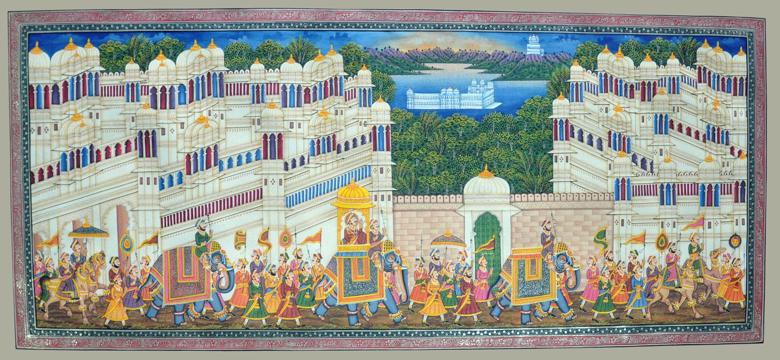 MINIATURE PAINTING ON SILK - KING PROCESSION