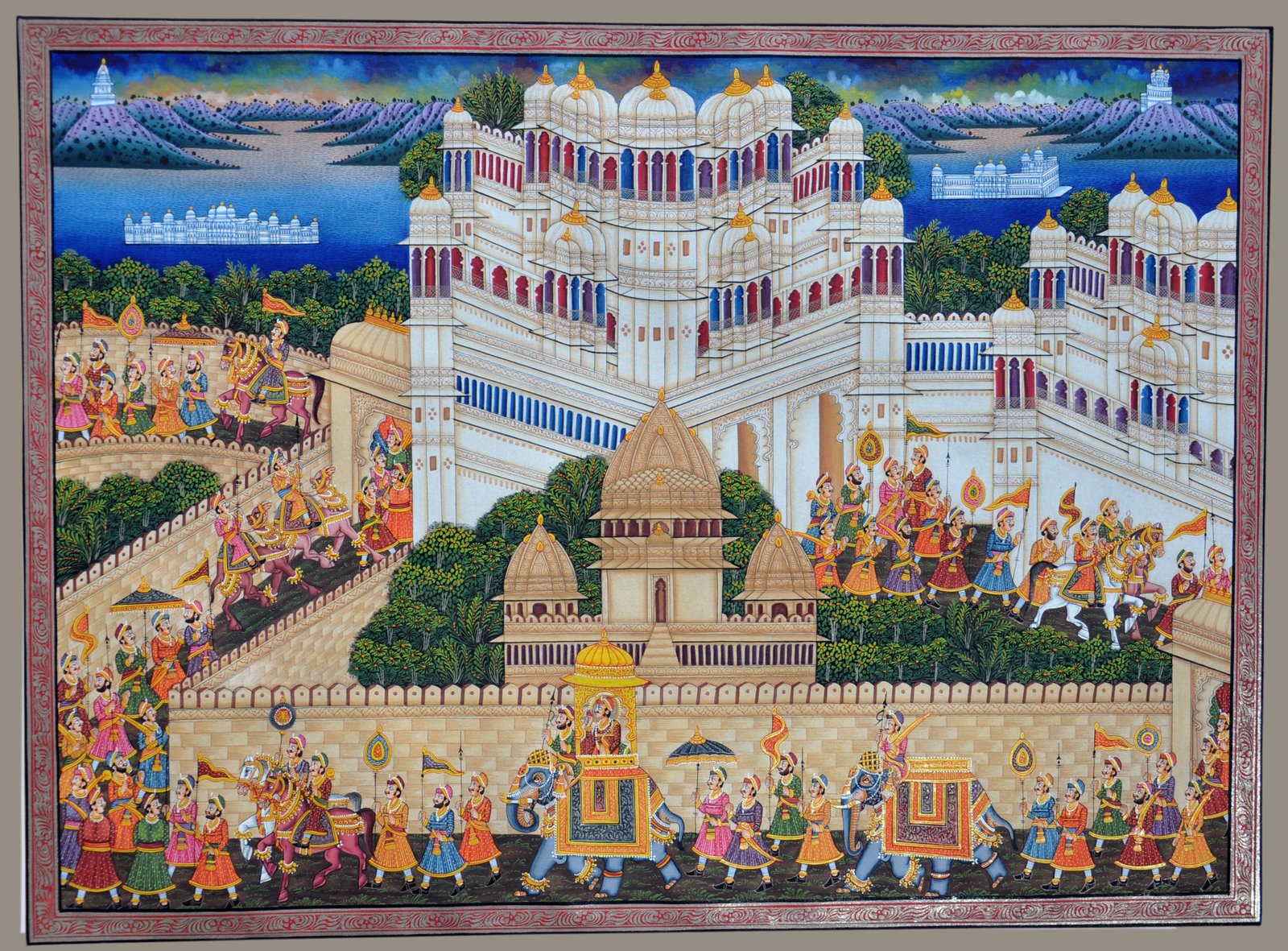 MINIATURE PAINTING ON SILK - KING PROCESSION