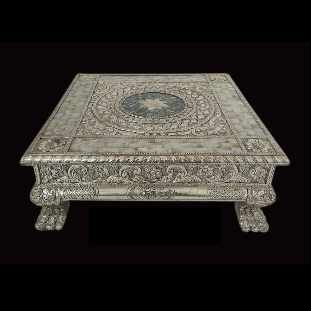 Silver Chowki with Mother of Pearl