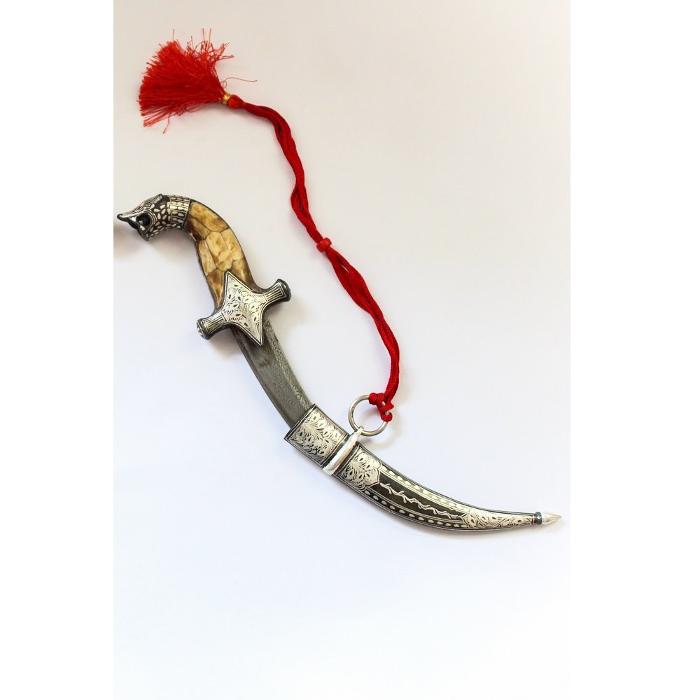 Tiger face dagger with camel bone work