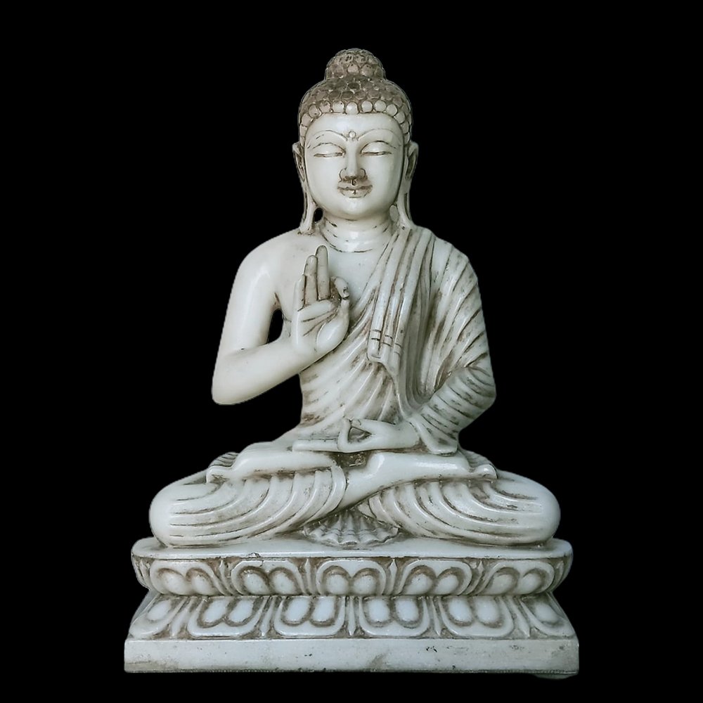 WHITE MARBLE BUDDHA STATUE ANTIQUE FINISH