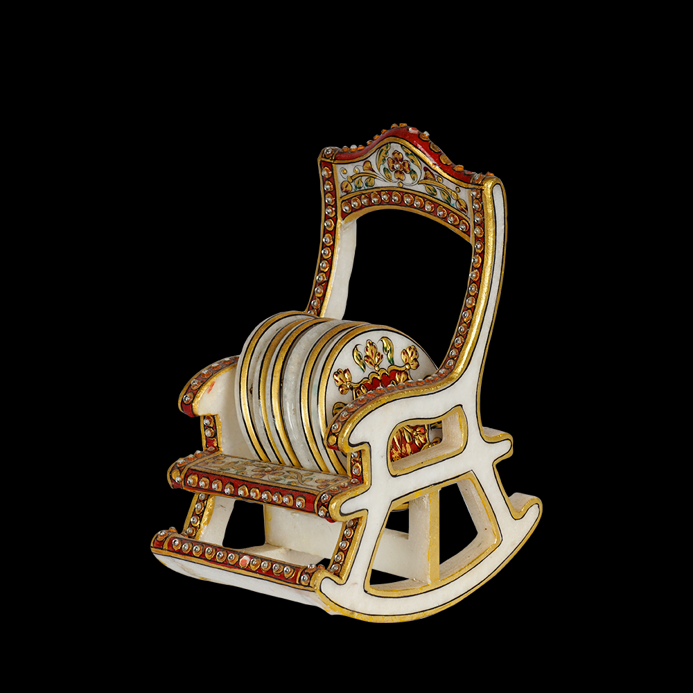 WHITE MARBLE CHAIR COASTER SET