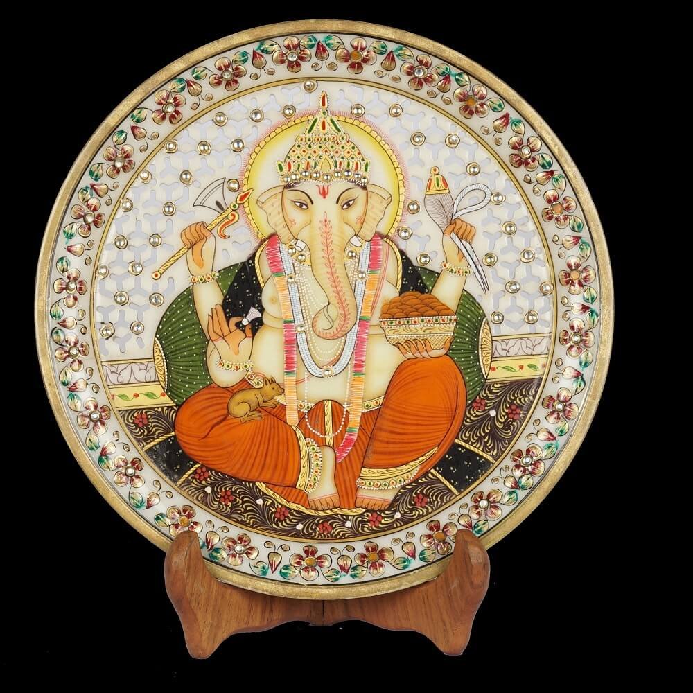 WHITE MARBLE GANPATI PLATE