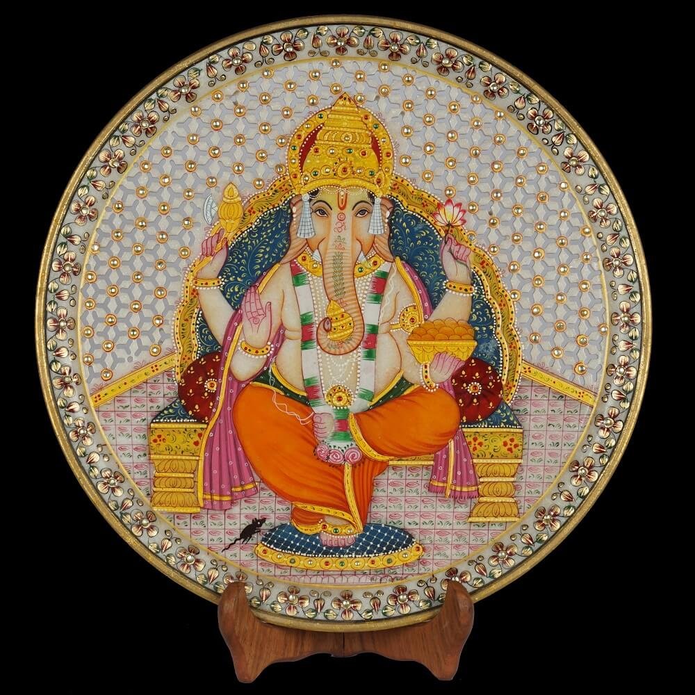 WHITE MARBLE GANPATI PLATE