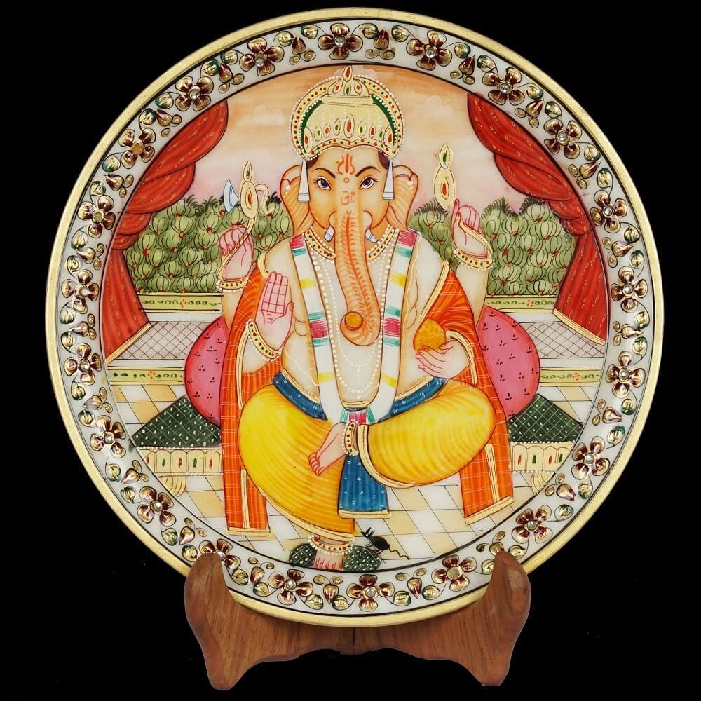 WHITE MARBLE GANPATI PLATE