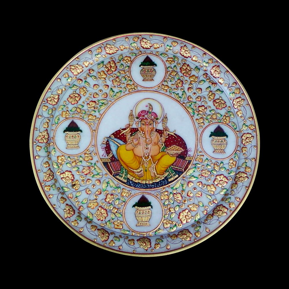 WHITE MARBLE GANPATI PLATE