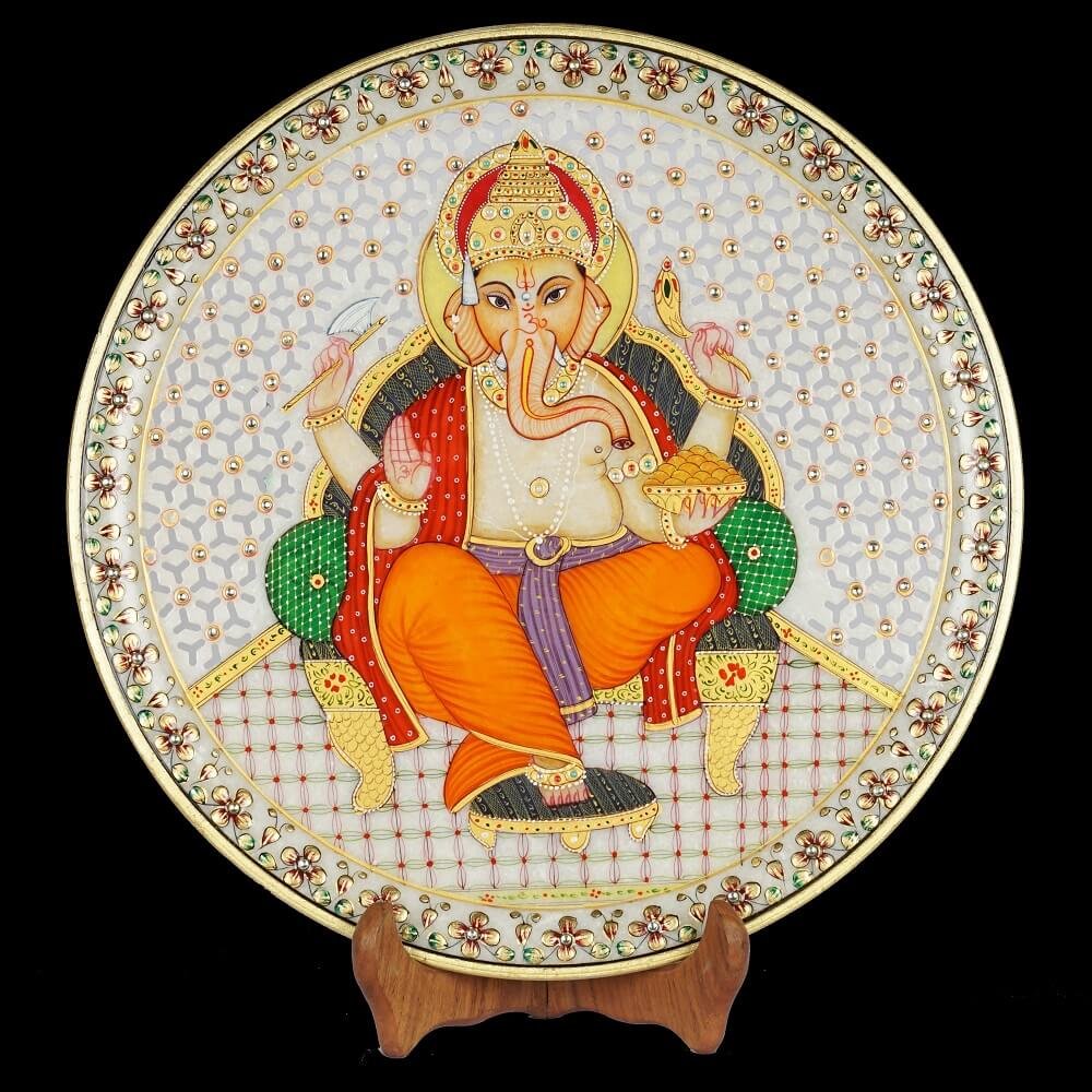 WHITE MARBLE GANPATI PLATE