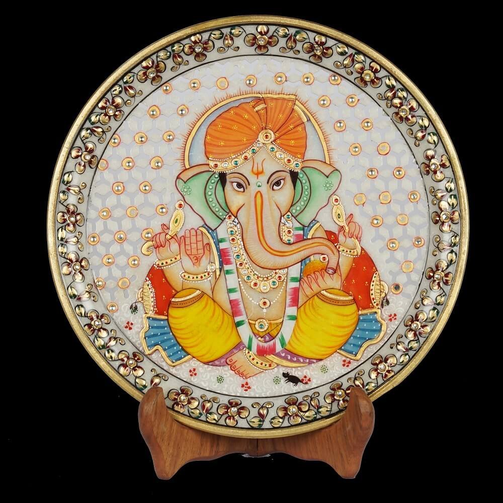 WHITE MARBLE GANPATI PLATE