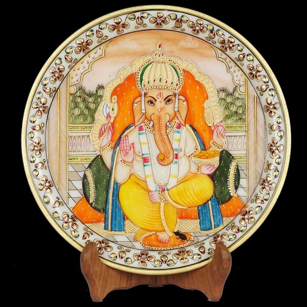 WHITE MARBLE GANPATI PLATE