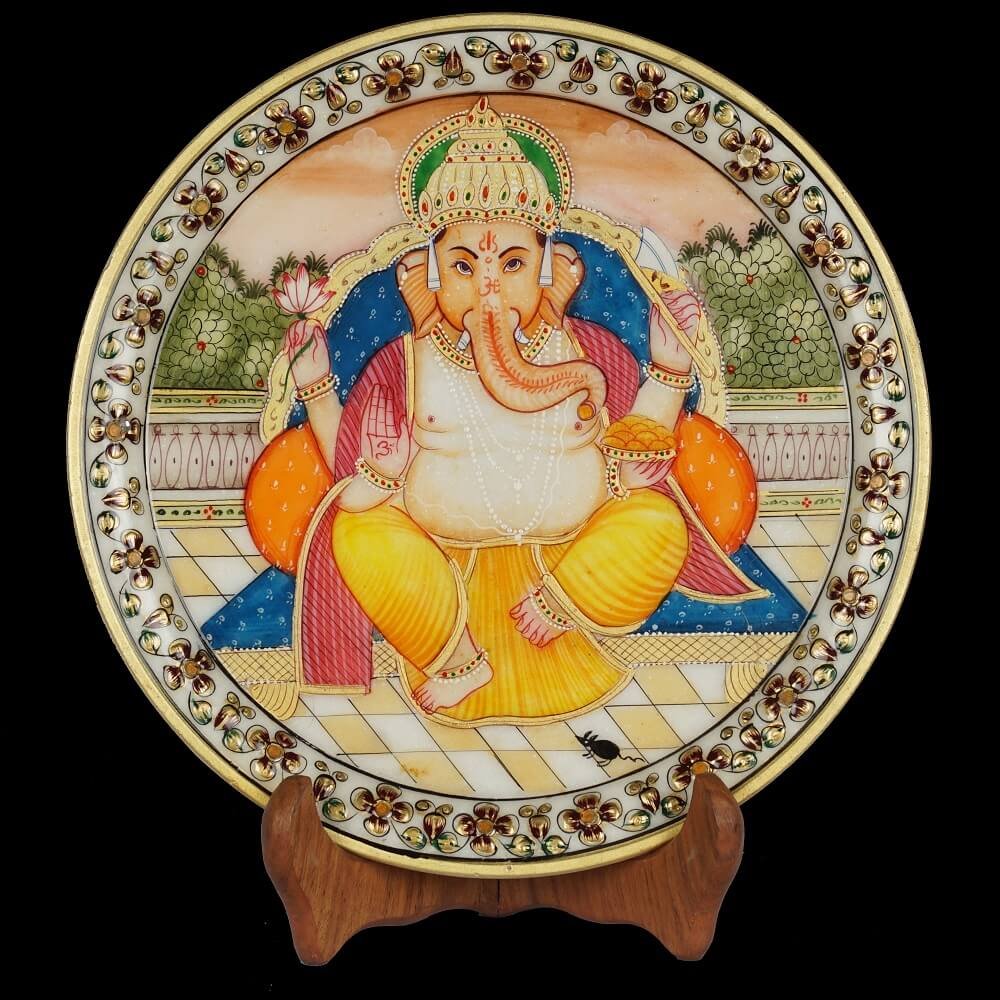 WHITE MARBLE GANPATI PLATE