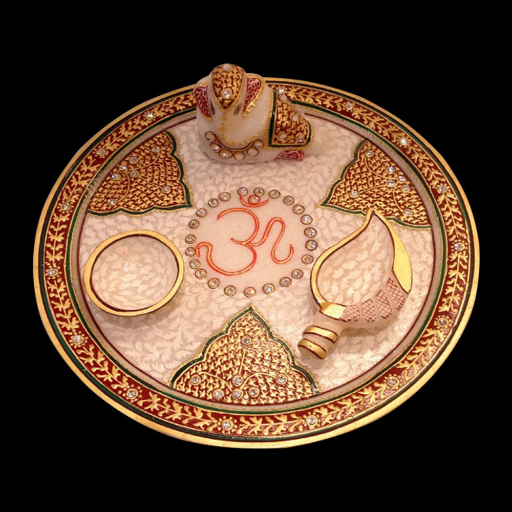 WHITE MARBLE POOJA THALI