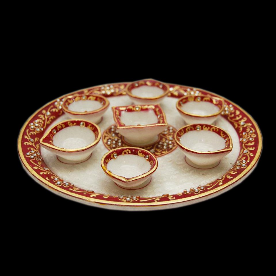 WHITE MARBLE POOJA THALI