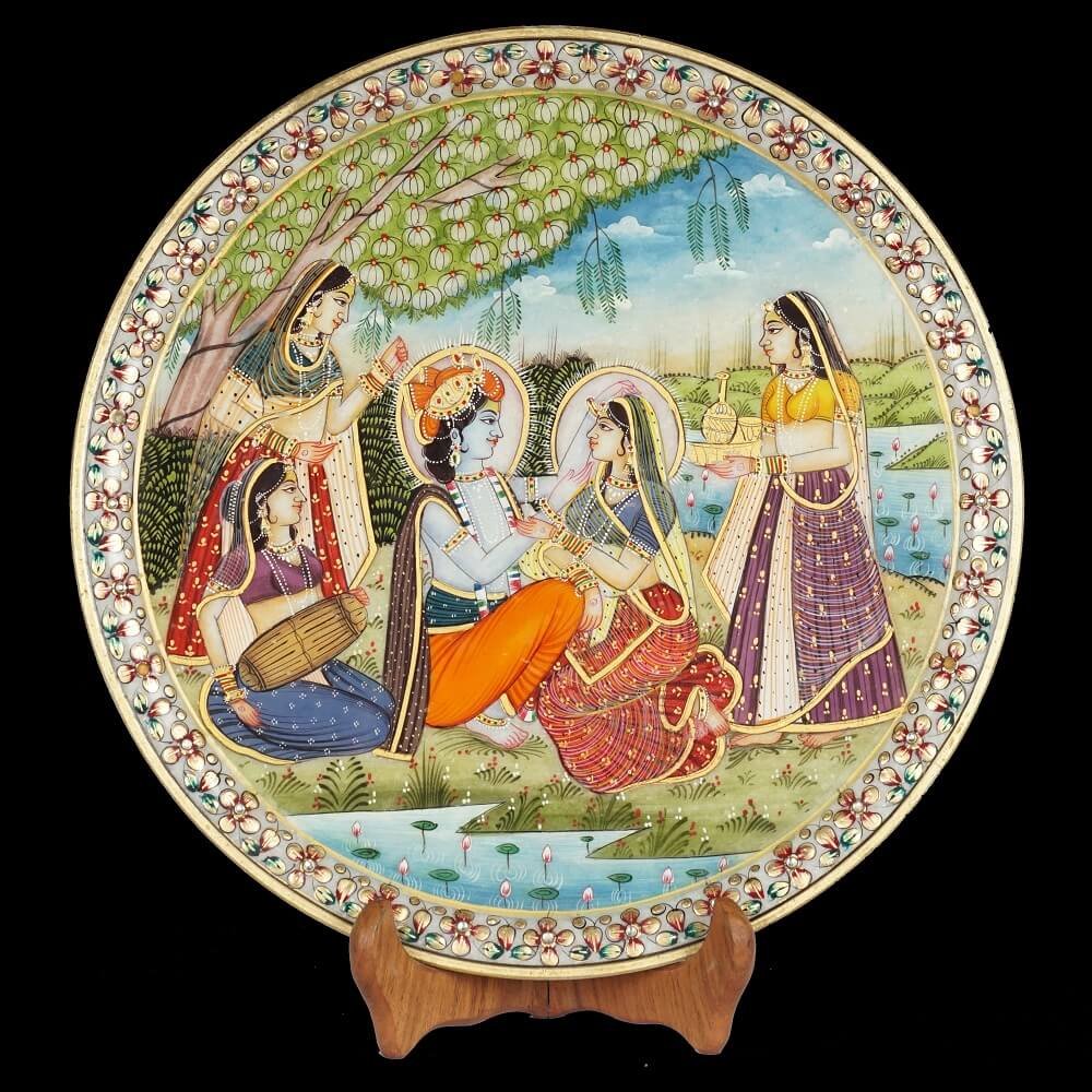 WHITE MARBLE RADHA KRISHNA PLATE