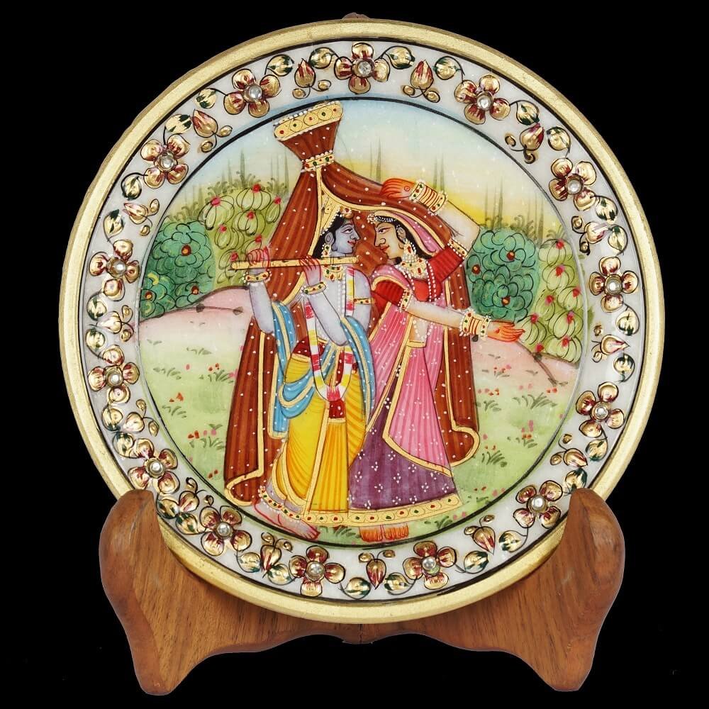 WHITE MARBLE RADHA KRISHNA PLATE