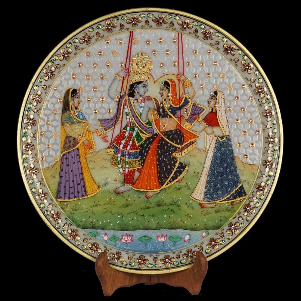WHITE MARBLE RADHA KRISHNA PLATE