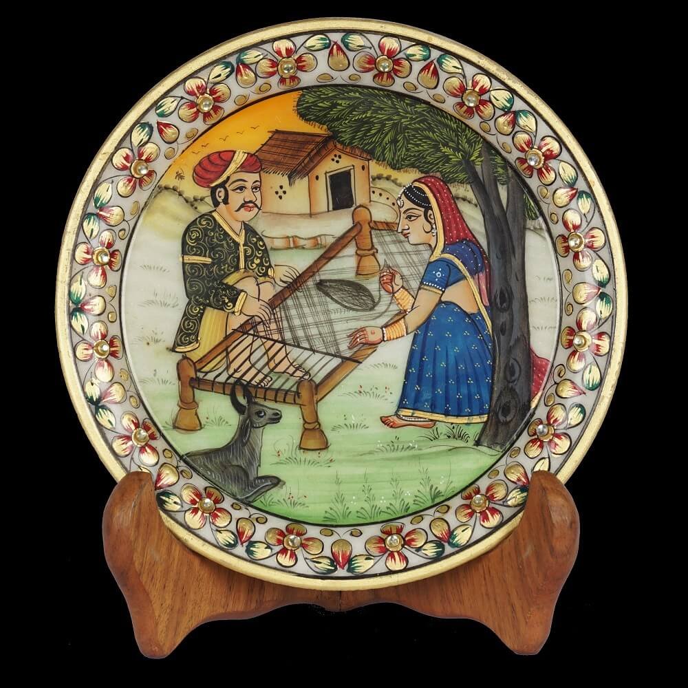 WHITE MARBLE VILLAGE SCENE PLATE
