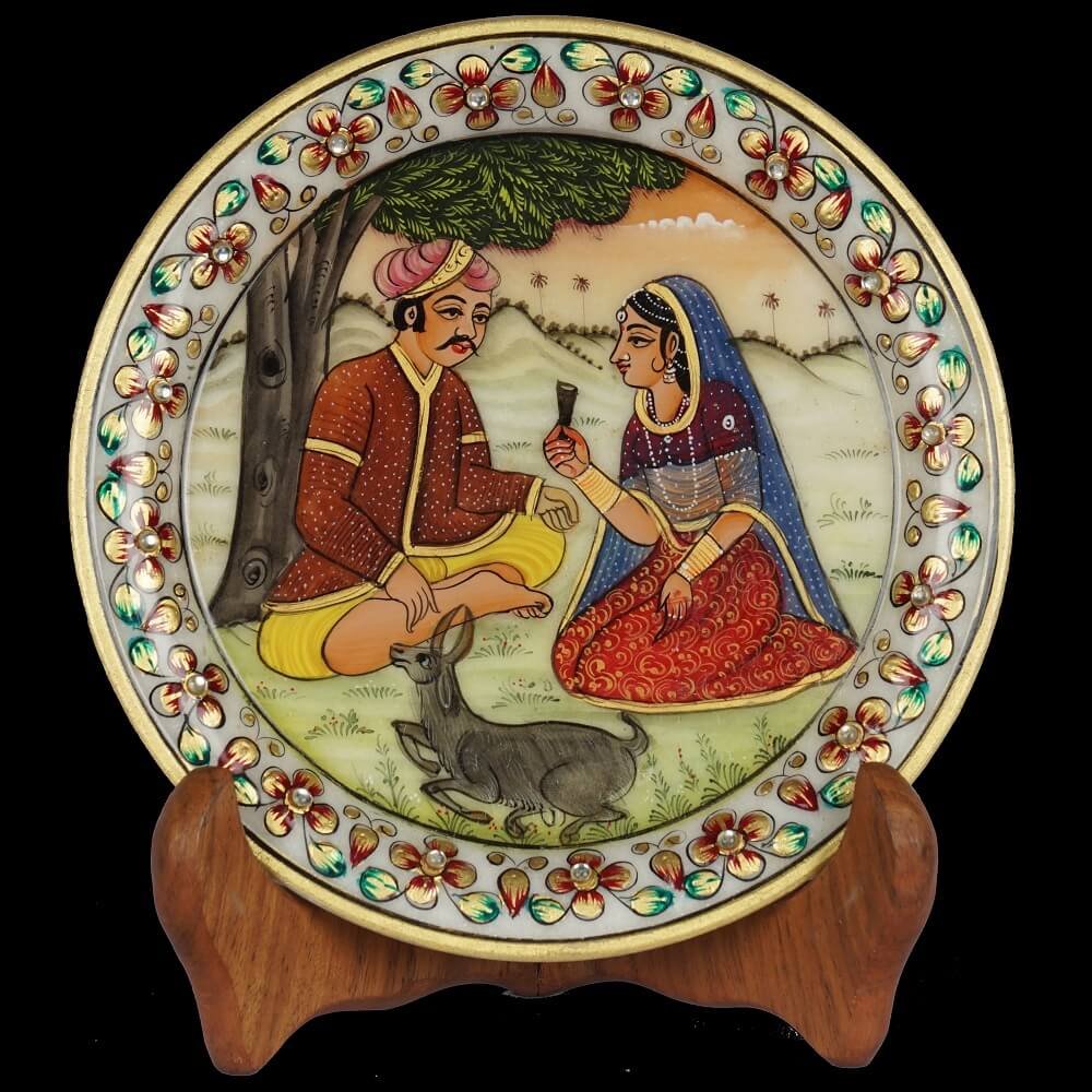 WHITE MARBLE VILLAGE SCENE PLATE
