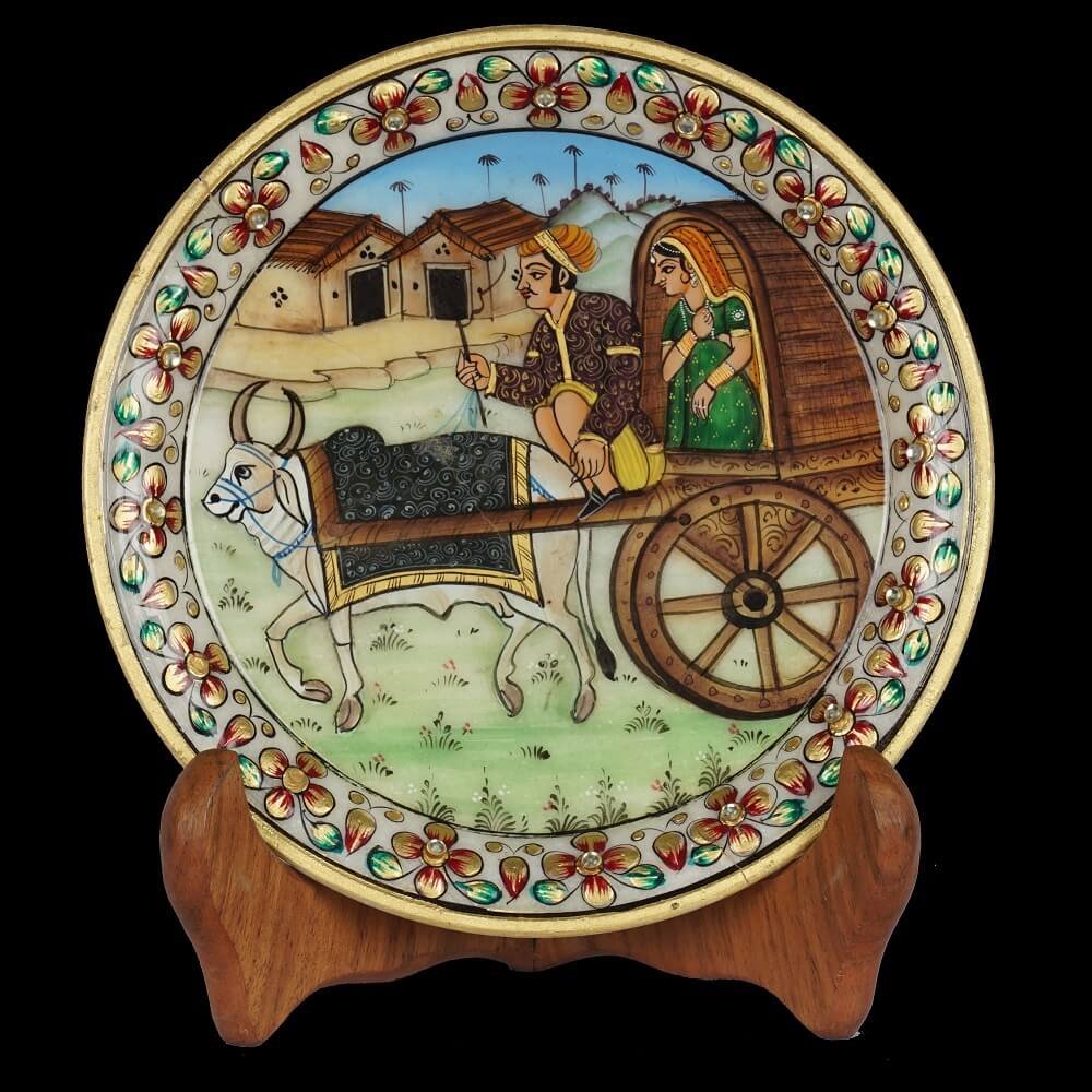 WHITE MARBLE VILLAGE SCENE PLATE