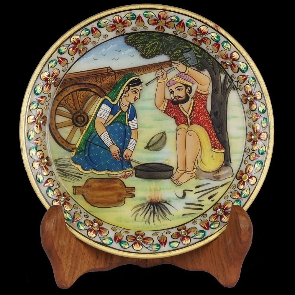 WHITE MARBLE VILLAGE SCENE PLATE
