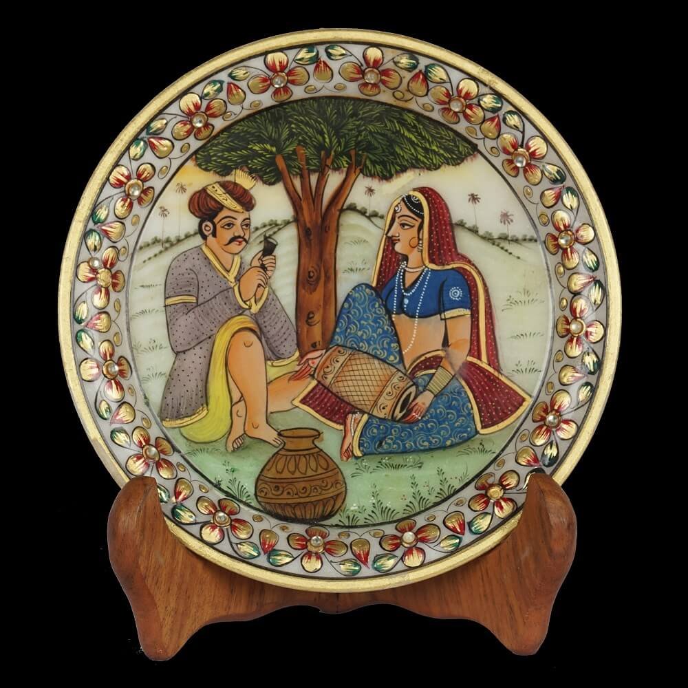 WHITE MARBLE VILLAGE SCENE PLATE