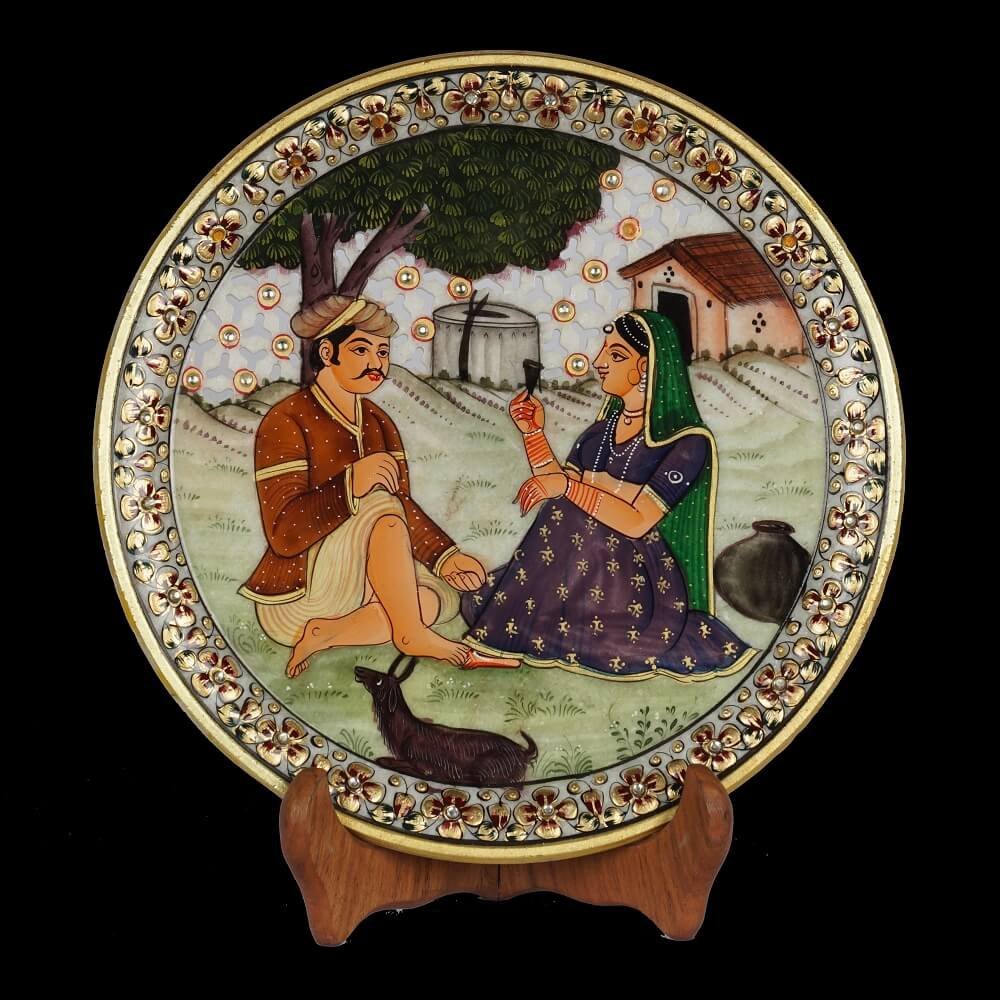 WHITE MARBLE VILLAGE SCENE PLATE